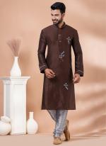 Banarasi Dhupion Silk Coffee Festival Wear Weaving Kurta Pajama